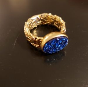 💕Midnight Blue Oval Druzy Ring